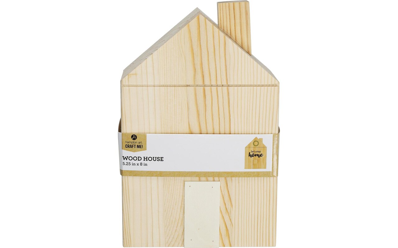 Hampton Art Craft Me! Wood House Natural with Chimney, 5.25" x 8", natural pine, customize by painting, staining, embellishing or decorating it, for home decor, table settings and more